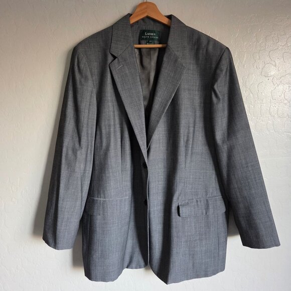 Ralph Lauren Wool Blend Blazer Jacket Grey Size Women's 22W Plus Career Work - Picture 1 of 10